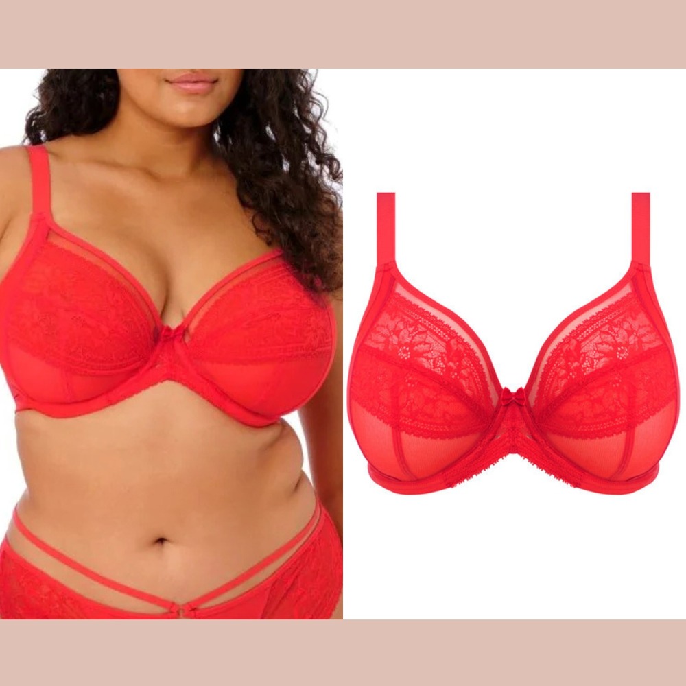 NWT $72 Elomi‎ [ 34I US ] Kendra Underwire Plunge Bra in Cherry Red #U1399